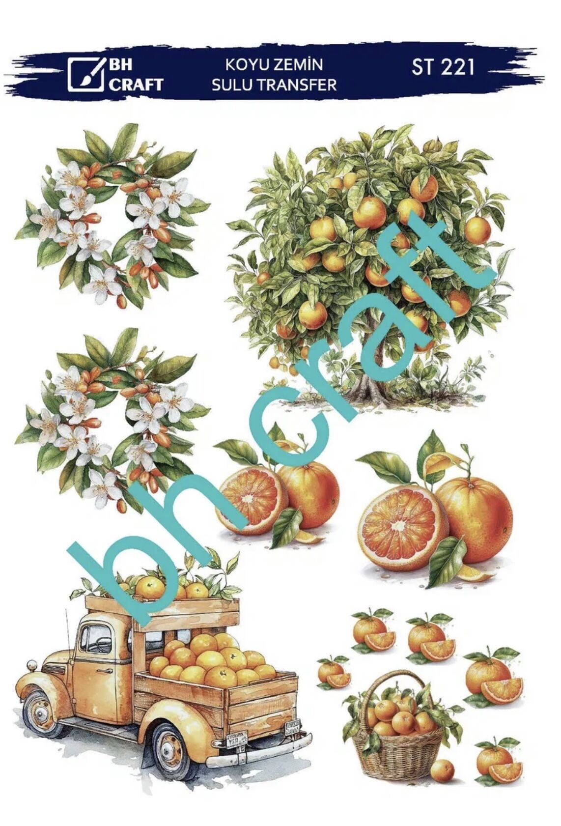Sulu Transfer KOYU ZEMİN St 221 25x35cm portakal