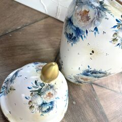 Mavi Beyaz Dekoratif Seramik Küp | Vintage Ginger Jar | El Boyaması Dekor Objesi