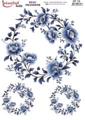 Sulu Transfer 12 Mavi Beyaz Çiçek