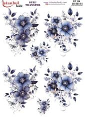 Sulu Transfer 09 Mavi Beyaz Çiçek