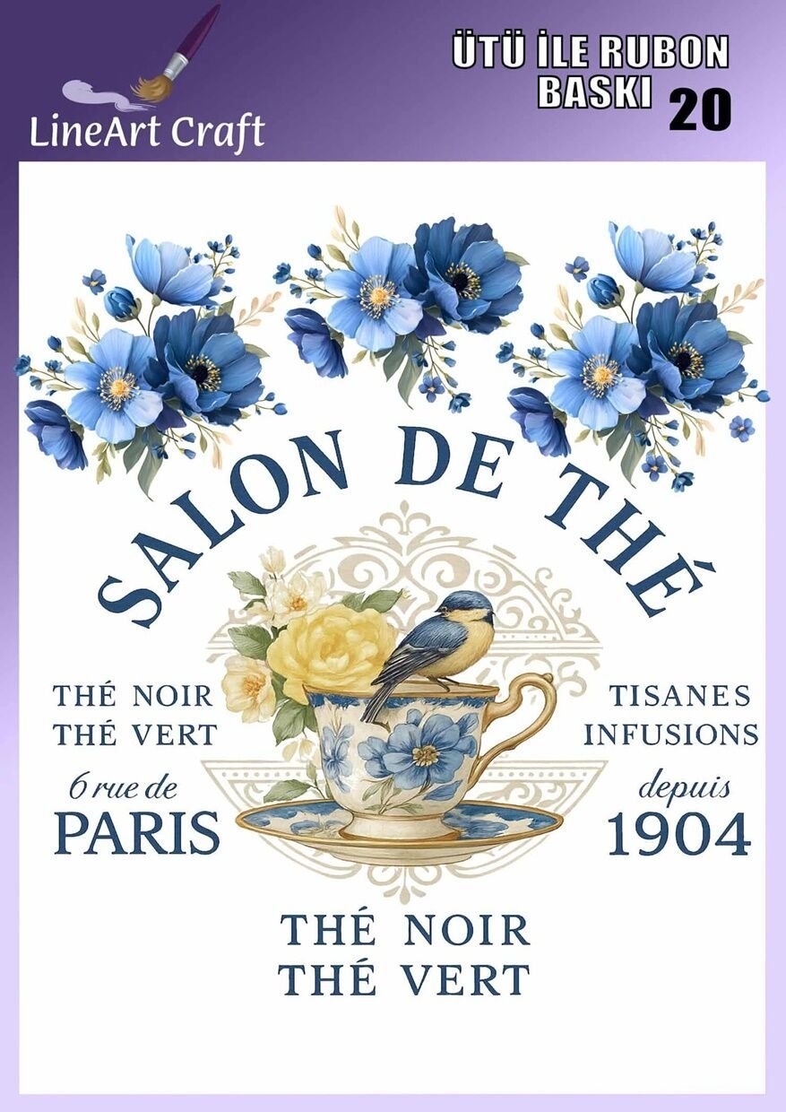 Ütü İle Rub On Transfer mavi beyaz desen 20 no