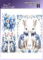 Ütü İle Rub On Transfer mavi beyaz desen