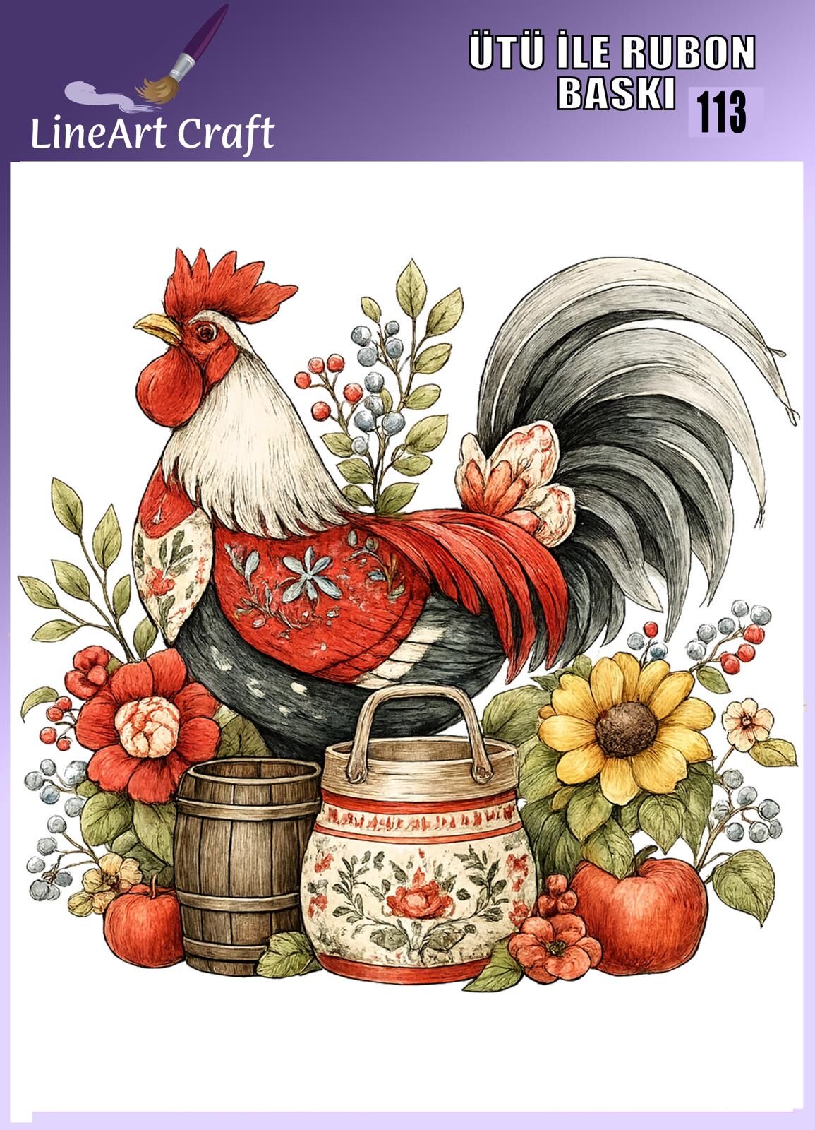 Ütü İle Rub On Transfer 113 Horoz desen