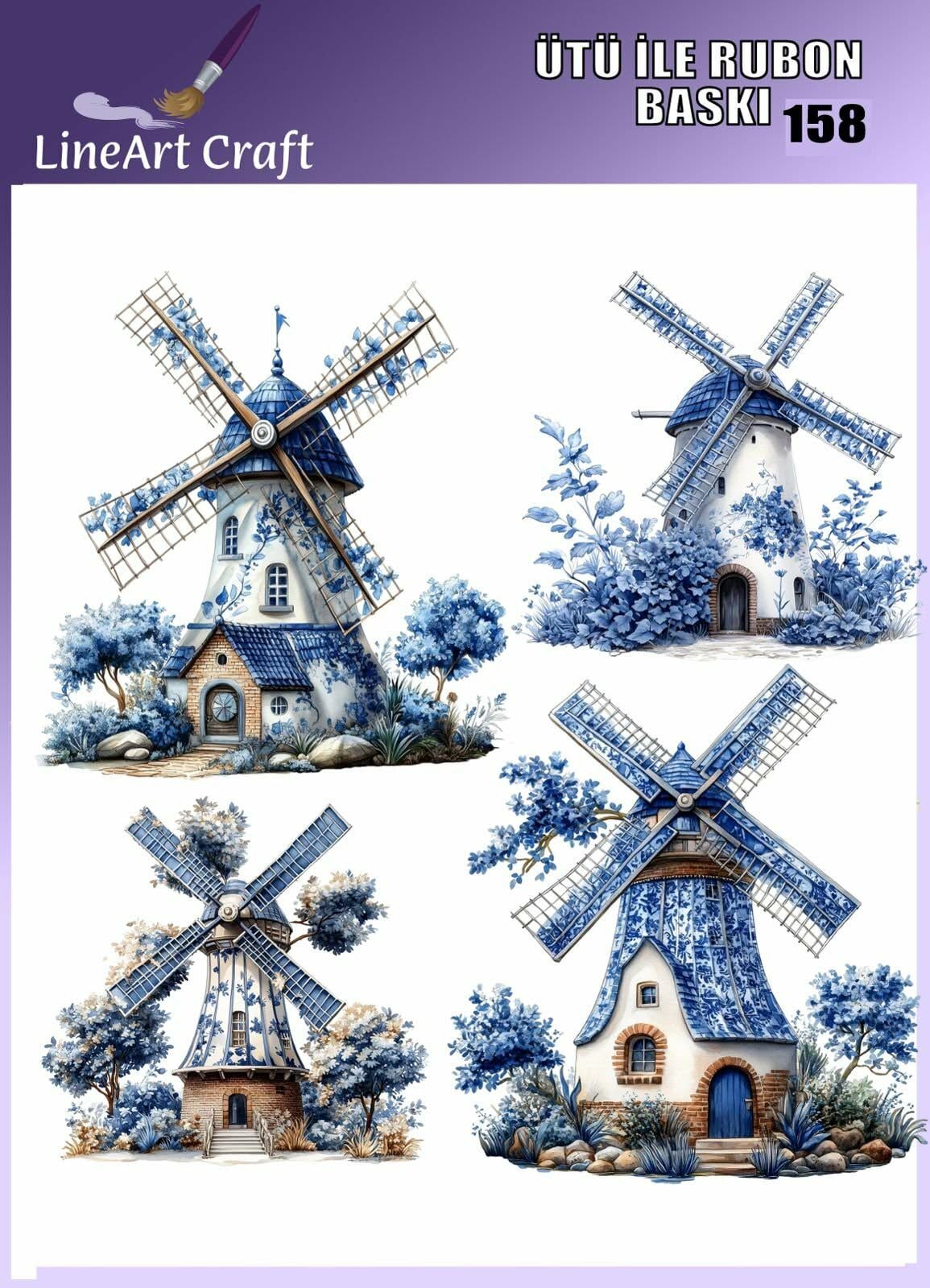 Ütü İle Rub On Transfer 158 mavi beyaz   Desen