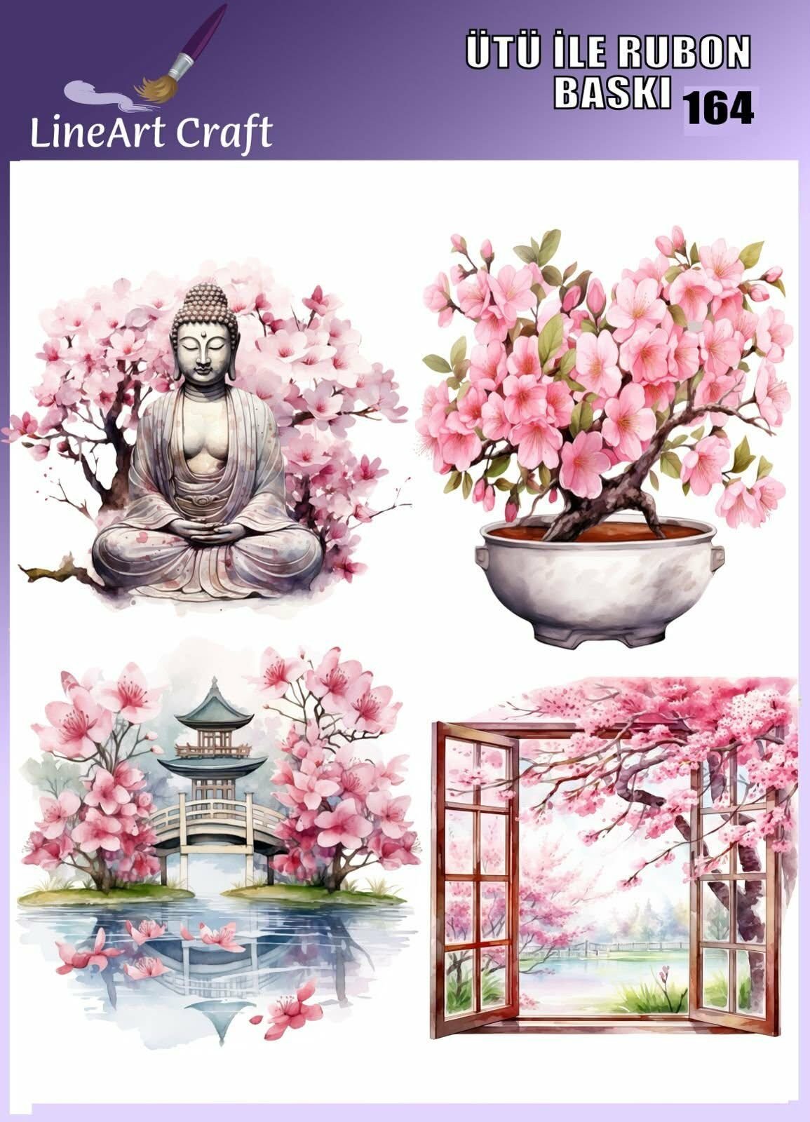 Ütü İle Rub On Transfer 164 buda ve sakura desen