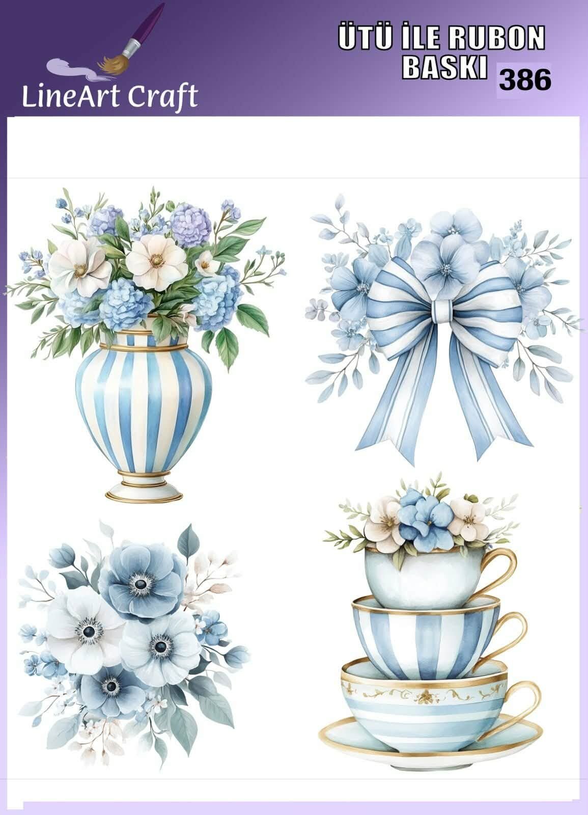 Ütü İle Rub On Transfer 386 mavi beyaz