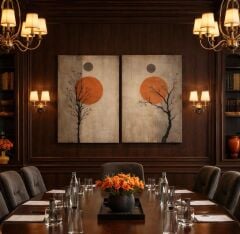 Keten Dokulu Çift Tablo – Modern ve Zamansız Duvar Sanatı (Diptych)