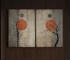 Keten Dokulu Çift Tablo – Modern ve Zamansız Duvar Sanatı (Diptych)