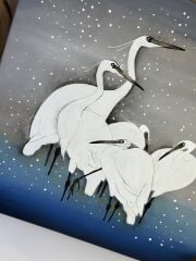 Soyut Beyaz Balıkçıl Kuşlar – Akrilik El Yapımı Tablo