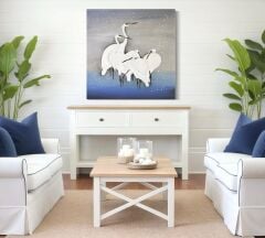 Soyut Beyaz Balıkçıl Kuşlar – Akrilik El Yapımı Tablo