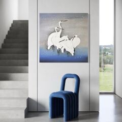 Soyut Beyaz Balıkçıl Kuşlar – Akrilik El Yapımı Tablo