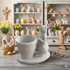 Saksılı Paskalya Tavşanı - Dekoratif Hobi Objesi