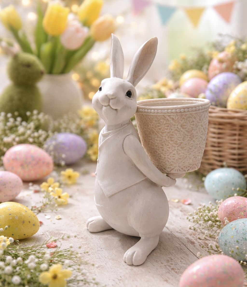 Paskalya Dekoratif Tavşan Saksı | Bahar Konseptli Seramik Tavşan Obje