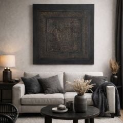 Kufi Ayetel Kürsi Tablo 70x70 Antrasit Rölyef El Yapımı Duvar Dekoru