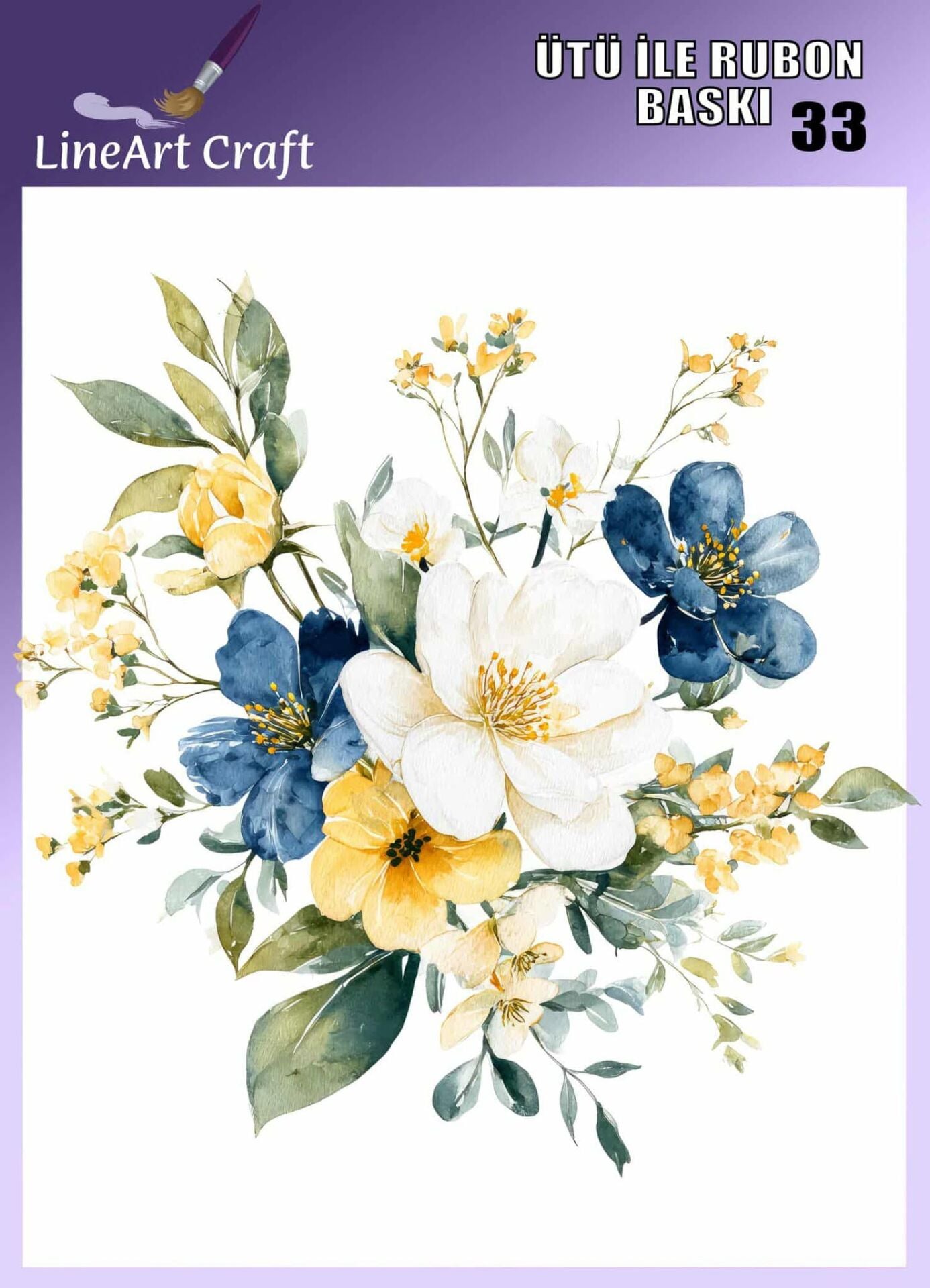 Ütü ile Rubon Baskı Transfer –Evde Profesyonel Transfer Tekniği 033 Mavi Çiçek