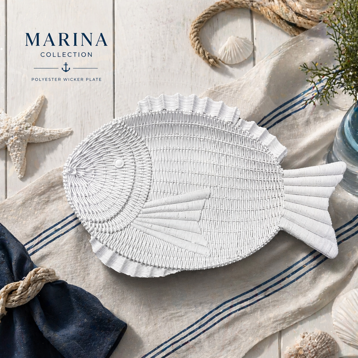 Hasır Görünümlü Polyester Balık Tabak 28x14 cm | Marina Stil Dekoratif Tabak