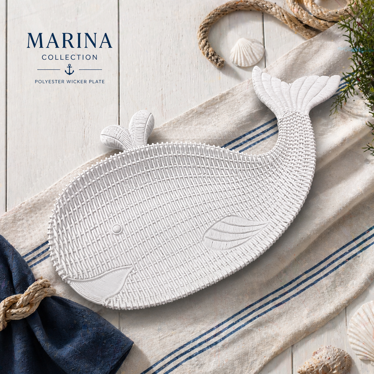 Hasır Görünümlü Polyester Balina Tabak 40x20 cm | Marina Stil Dekoratif Sunum