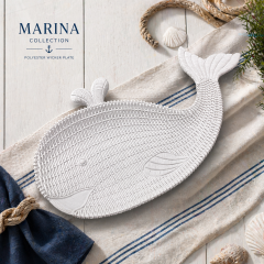 Hasır Görünümlü Polyester Balina Tabak 40x20 cm | Marina Stil Dekoratif Sunum