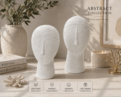 Soyut Dokulu Büst Seti (2’li) | Modern Dekoratif Heykel Takımı