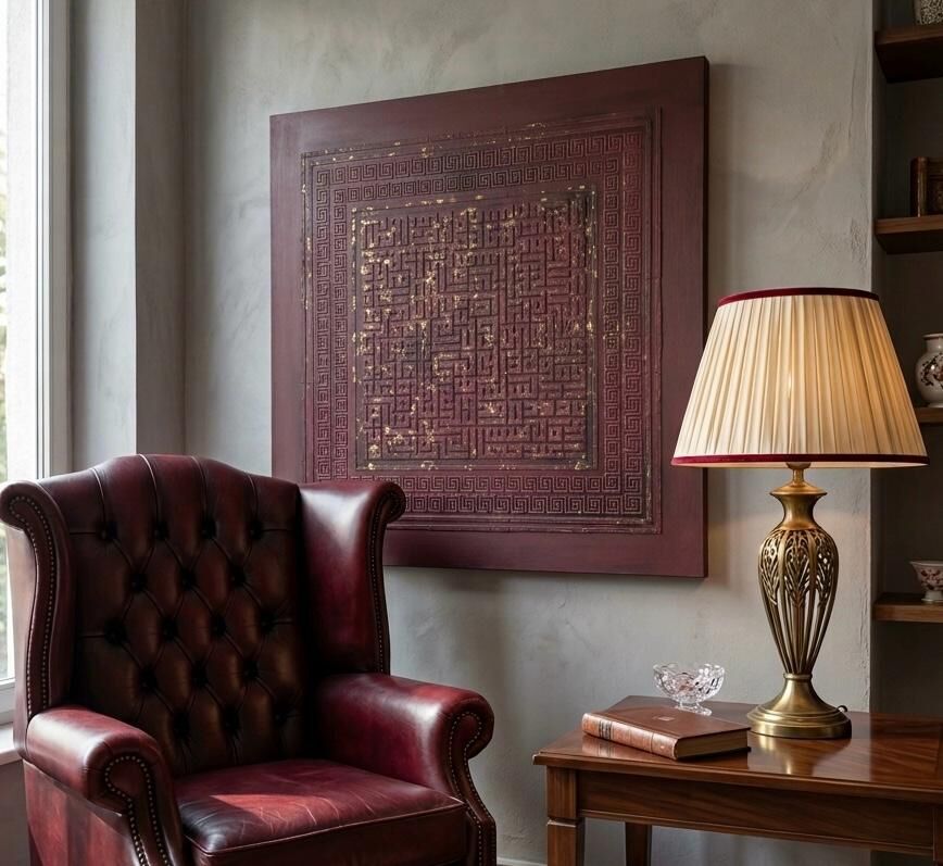 Kufi Ayetel Kürsi Tablo 80x80 Bordo Rölyef El Yapımı Duvar Dekoru