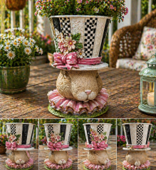 Dekoratif Tavşan Figürlü Saksı 19x20x16 cm | Polyester Bahçe & Balkon Saksı