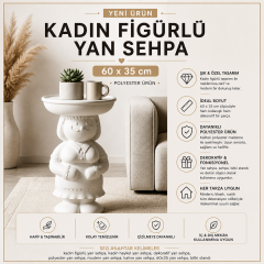 Kadın Figürlü Yan Sehpa 60x35 cm Polyester Dekoratif Sehpa