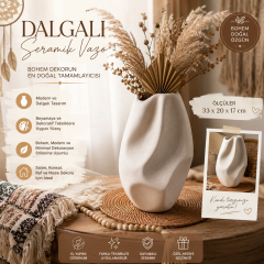 Dalgalı Seramik Vazo 33x20x17 cm Bohem Dekor