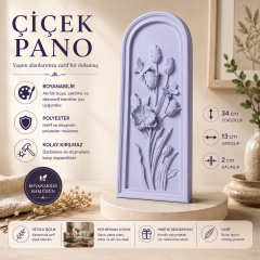 Çiçek Desenli Polyester Dekoratif Pano 34x13x2 cm | Boyanabilir Ham Ürün