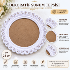 Polyester Dekoratif Yuvarlak Sunum 28 cm – MDF Orta Zeminli Boyanabilir Obje