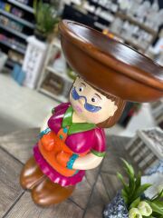 El Boyaması Figürlü Garson Sehpa 60 cm | Dekoratif Polyester Yan Sehpa