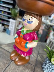 El Boyaması Figürlü Garson Sehpa 60 cm | Dekoratif Polyester Yan Sehpa