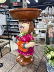 El Boyaması Figürlü Garson Sehpa 60 cm | Dekoratif Polyester Yan Sehpa