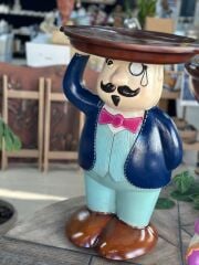 El Boyaması Figürlü Garson Sehpa 60 cm | Dekoratif Polyester Yan Sehpa