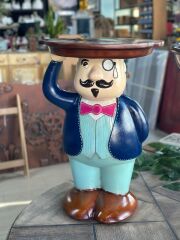 El Boyaması Figürlü Garson Sehpa 60 cm | Dekoratif Polyester Yan Sehpa
