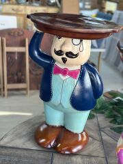El Boyaması Figürlü Garson Sehpa 60 cm | Dekoratif Polyester Yan Sehpa
