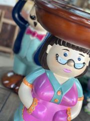 El Boyaması Figürlü Garson Sehpa Takım 60 cm | Dekoratif Polyester Yan Sehpa Takım