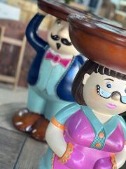 El Boyaması Figürlü Garson Sehpa Takım 60 cm | Dekoratif Polyester Yan Sehpa Takım