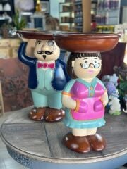 El Boyaması Figürlü Garson Sehpa Takım 60 cm | Dekoratif Polyester Yan Sehpa Takım