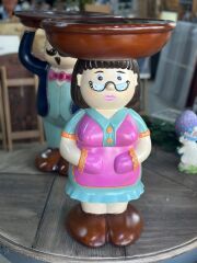 El Boyaması Figürlü Garson Sehpa 60 cm | Dekoratif Polyester Yan Sehpa