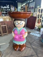 El Boyaması Figürlü Garson Sehpa 60 cm | Dekoratif Polyester Yan Sehpa