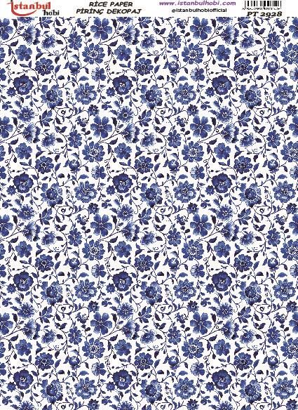 Pirinç Dekopaj Deseni – 2928 Mavi Beyaz| Dekopaj Kağıdı
