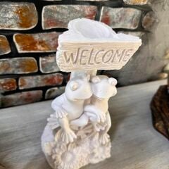 Welcome Kurbağa Biblosu 25x15 cm – Boyanabilir Polyester Bahçe ve Ev Dekoru