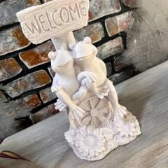 Welcome Kurbağa Biblosu 25x15 cm – Boyanabilir Polyester Bahçe ve Ev Dekoru