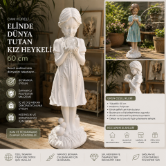Elinde Dünya Tutan Kız Heykeli 60 cm – Cam Küreli Boyanabilir Polyester Obje