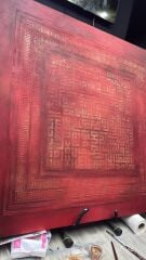 Kırmızı Kufi Tablo 110x110 cm – El Yapımı Rölyef Dekoratif Tablo