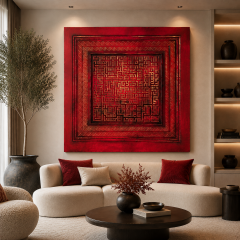 Kırmızı Kufi Tablo 110x110 cm – El Yapımı Rölyef Dekoratif Tablo