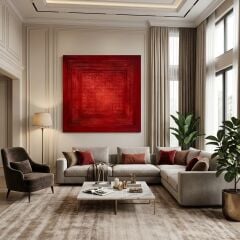 Kırmızı Kufi Tablo 110x110 cm – El Yapımı Rölyef Dekoratif Tablo