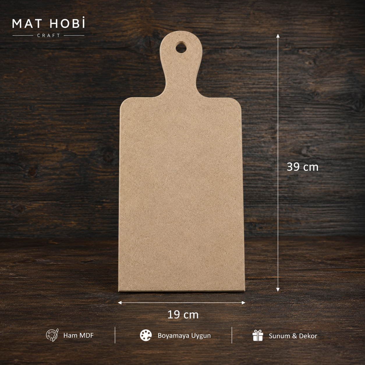 MDF Sunumluk Kürek 39x19cm | Boyanabilir Ahşap Sunumluk