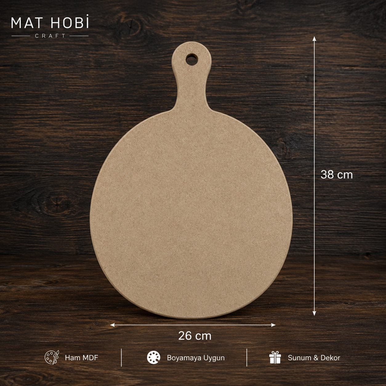 MDF Sunumluk Kürek 38x26 cm | Boyanabilir Ahşap Sunumluk