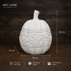 Oymalı Desenli Polyester Kabak Obje 26 cm – Boyanabilir Sonbahar Dekoru